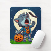 Niedliches heulendes Wölfmonster mit Kürbis Mousepad (Mit Mouse)