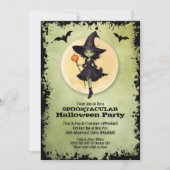Niedliches HexenHalloween-Party Einladung (Vorderseite)