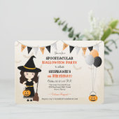 Niedliches HexenHalloween-Party Einladung (Stehend Vorderseite)