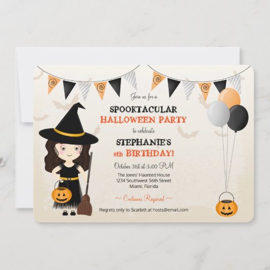 Niedliches HexenHalloween-Party Einladung (Vorderseite)
