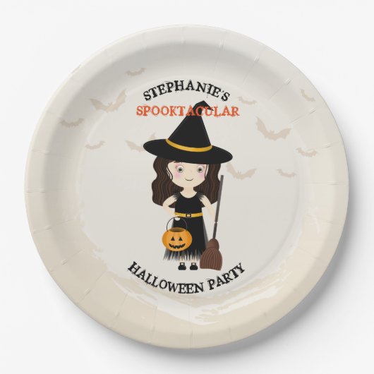 Niedliches HexenHalloween-Party Pappteller (Vorderseite)