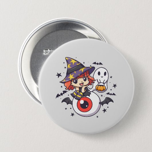 Niedliches Hexenkid zu Halloween Button (Vorne & Hinten)