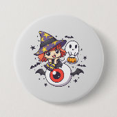 Niedliches Hexenkid zu Halloween Button (Vorderseite)