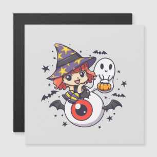 Niedliches Hexenkid zu Halloween Magnetkarte