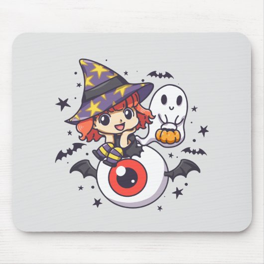 Niedliches Hexenkid zu Halloween Mousepad (Vorne)