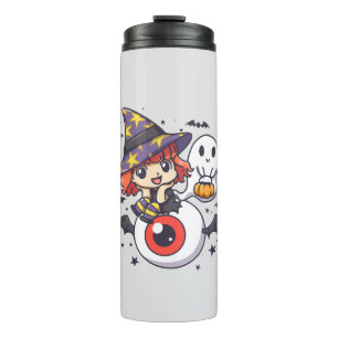 Niedliches Hexenkid zu Halloween Thermosbecher
