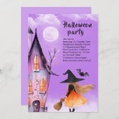 Niedliches Hexenkind-Halloween-Party Lila Einladung (Vorne/Hinten)