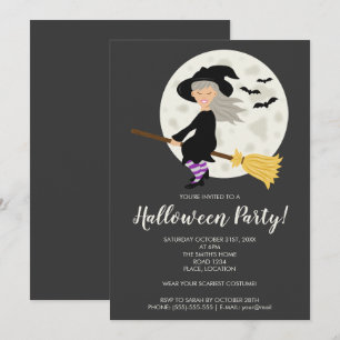 Niedliches Hexenmädchen auf einem Halloween-Party  Einladung