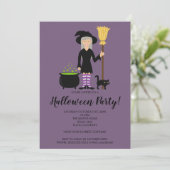 Niedliches Hexenmädchen auf einem Halloween-Party  Einladung (Stehend Vorderseite)