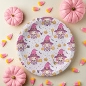 Niedliches Hexenmuster mit Pumpkins und Bat Pappteller