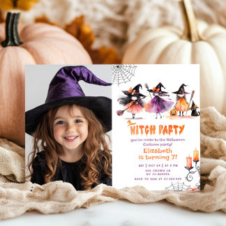 Niedliches HexenParty Halloween Kostüm Party Foto Einladung