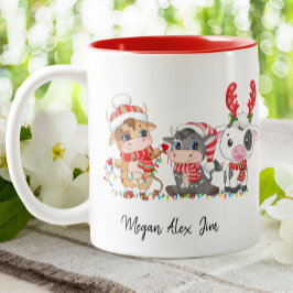 Niedliches Highland 3 Kühe Weihnachtsfest Weihnach Zweifarbige Tasse