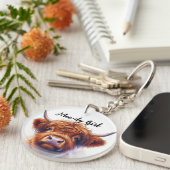 Niedliches Highland Cow Moody Girl Schlüsselanhänger (Vorderseite rechts)