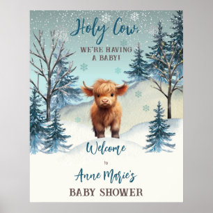 Niedliches Highland Heilige Kuh Winter Baby Duschz Poster
