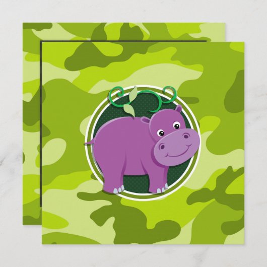 Niedliches Hippo; hellgrüne Camouflage, Tarnung Einladung (Vorne/Hinten)