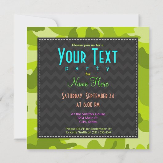 Niedliches Hippo; hellgrüne Camouflage, Tarnung Einladung (Rückseite)