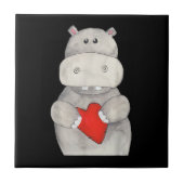 Niedliches Hippo Hippopotamus Holding Herz | Liebe Fliese (Vorderseite)