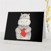 Niedliches Hippo Hippopotamus Holding Herz | Liebe Karte (Gelbe Blume)