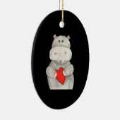 Niedliches Hippo Hippopotamus Holding Herz | Liebe Keramik Ornament (Rechts)
