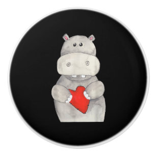 Niedliches Hippo Hippopotamus Holding Herz   Liebe Keramikknauf
