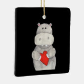 Niedliches Hippo Hippopotamus Holding Herz | Liebe Keramikornament (Rechts)