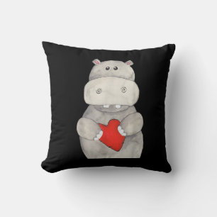 Niedliches Hippo Hippopotamus Holding Herz   Liebe Kissen