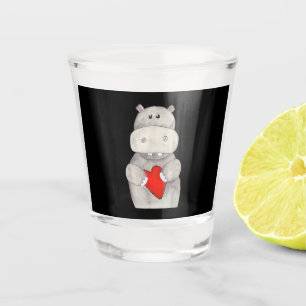 Niedliches Hippo Hippopotamus Holding Herz   Liebe Schnapsglas