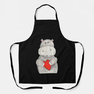 Niedliches Hippo Hippopotamus Holding Herz   Liebe Schürze