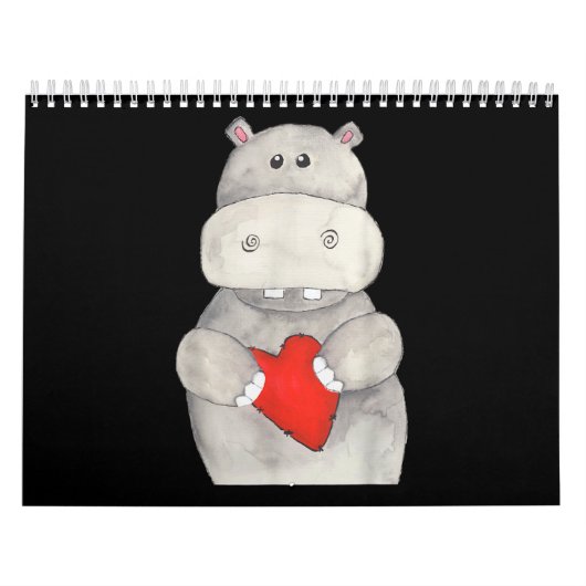Niedliches Hippo-Hippopotamus-Holz| Liebe Hippo Kalender (Titelbild)