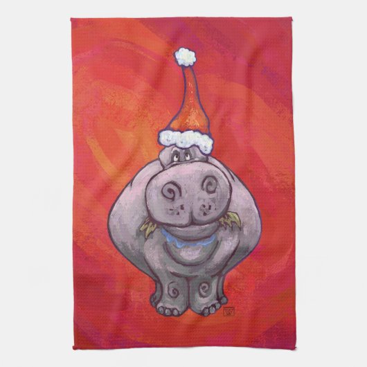 Niedliches Hippo in der Weihnachtsmannmütze über R Handtuch (Vertikal)