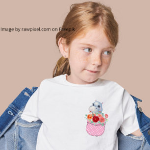 Niedliches Hippo in einem bedruckten rosa gestrich T-Shirt