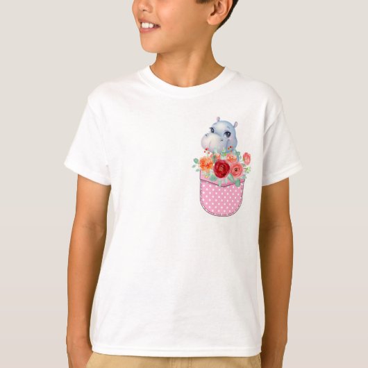 Niedliches Hippo in einem bedruckten rosa gestrich T-Shirt (Vorderseite)