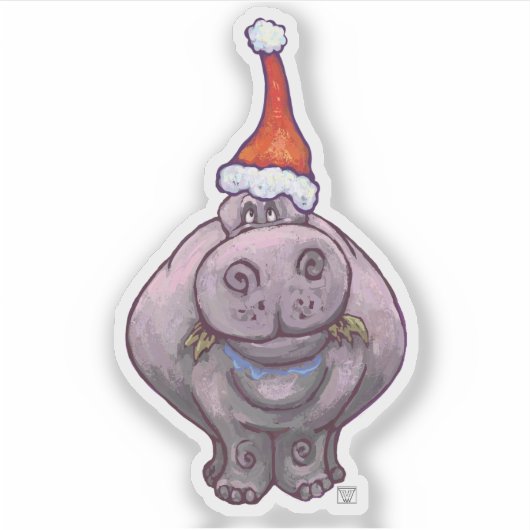 Niedliches Hippo in einer Weihnachtsmannmütze Aufkleber (Vorderseite)
