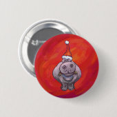 Niedliches Hippo in Weihnachtsmannmütze auf Rot Button (Vorne & Hinten)