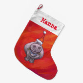 Niedliches Hippo in Weihnachtsmannmütze auf Rot Großer Weihnachtsstrumpf (Vorderansicht (hängend))