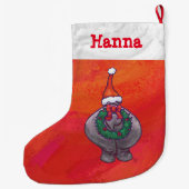 Niedliches Hippo in Weihnachtsmannmütze auf Rot Großer Weihnachtsstrumpf (Rückseite)