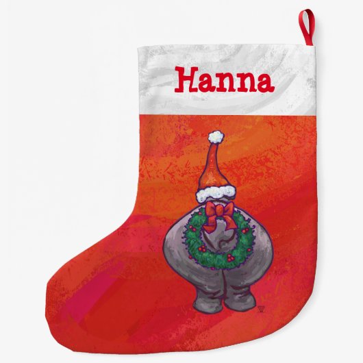 Niedliches Hippo in Weihnachtsmannmütze auf Rot Großer Weihnachtsstrumpf (Rückseite)