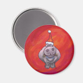 Niedliches Hippo in Weihnachtsmannmütze auf Rot Magnet (Vorderseite/Rückseite)
