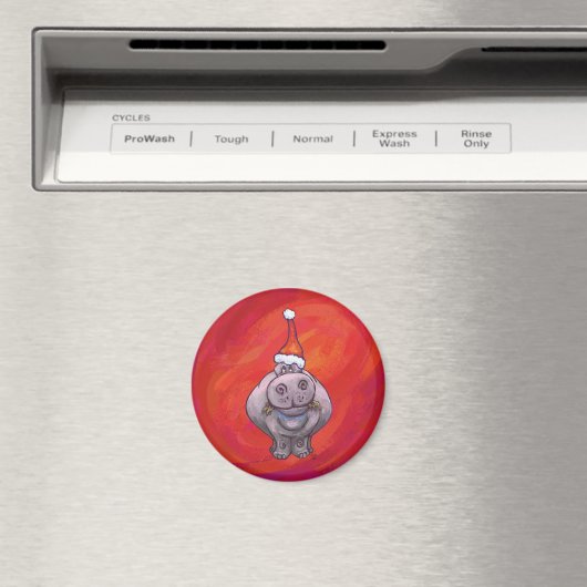 Niedliches Hippo in Weihnachtsmannmütze auf Rot Magnet (In Situ (Geschirrspüler))