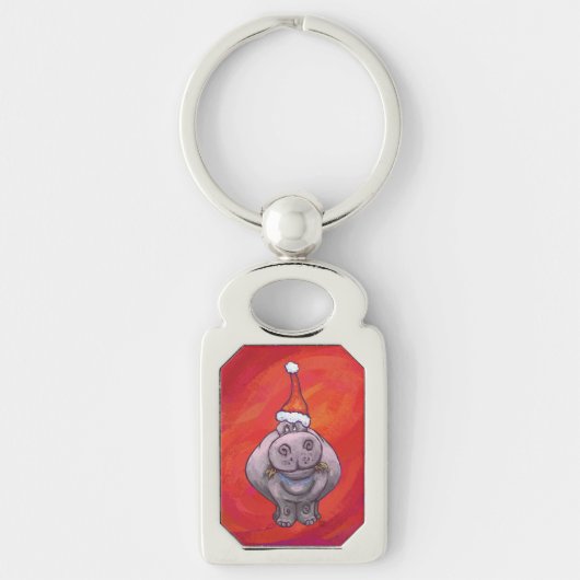 Niedliches Hippo in Weihnachtsmannmütze auf Rot Schlüsselanhänger (Vorderseite)