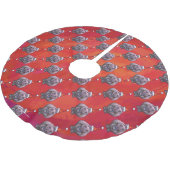 Niedliches Hippo in Weihnachtsmannmütze Muster auf Polyester Weihnachtsbaumdecke (Schrägansicht)