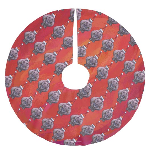 Niedliches Hippo in Weihnachtsmannmütze Muster auf Polyester Weihnachtsbaumdecke (Vorderseite)