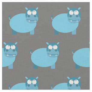 Niedliches Hippo Kid Baby Kinderzimmer Grau Hippop Stoff