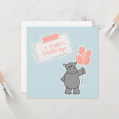 Niedliches Hippo mit Ballons und Happy Valentines  Karte (Vorderseite/Rückseite Beispiel)