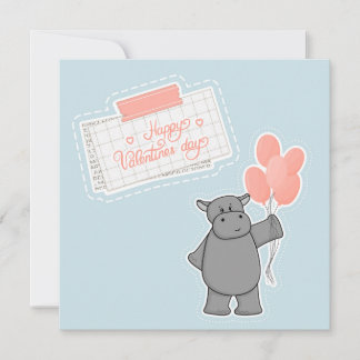 Niedliches Hippo mit Ballons und Happy Valentines Karte
