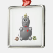 Niedliches Hippo mit Hamstern Silbernes Ornament (Links)