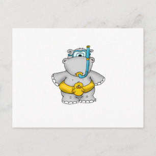Niedliches Hippo mit Schwimmreifen und Schwimmbril Postkarte