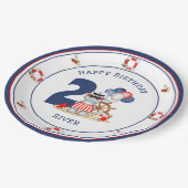 Niedliches Hippo Nautical Birthday Boy Blue Custom Pappteller (Schrägansicht)