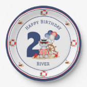 Niedliches Hippo Nautical Birthday Boy Blue Custom Pappteller (Vorderseite)