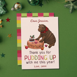 Niedliches Hippo und Pudding Funny Christmas Danke Feiertagskarte
